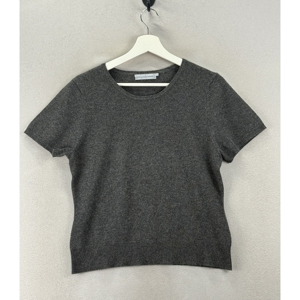 Colour Works 100% Cashmere Gray Short Sleeve Sweater Women's L Soft Luxe‎